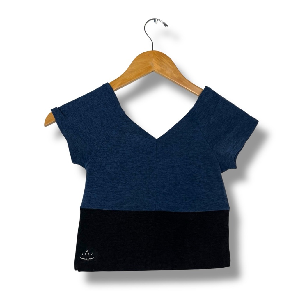Beyond Yoga Spacedyed Crop shirt Ballet Top Blue Black Sm Yoga Made In USA EUC - Picture 5 of 7